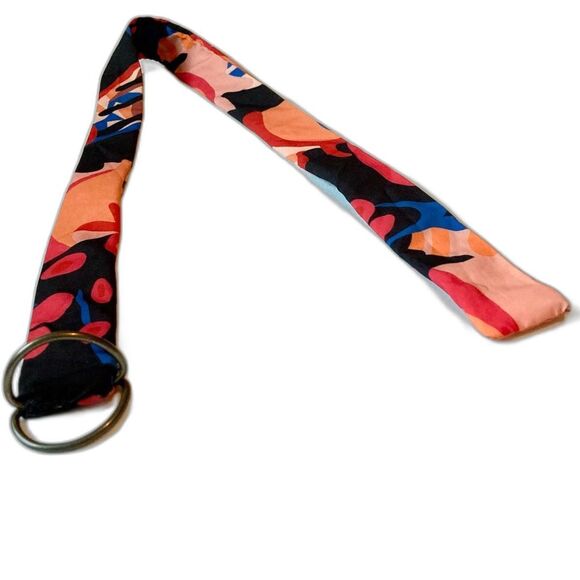 ABSTRACT FLORAL Reversible Modern D Ring Fabric Belt Womens 34 x 1.5 inches - Picture 9 of 11